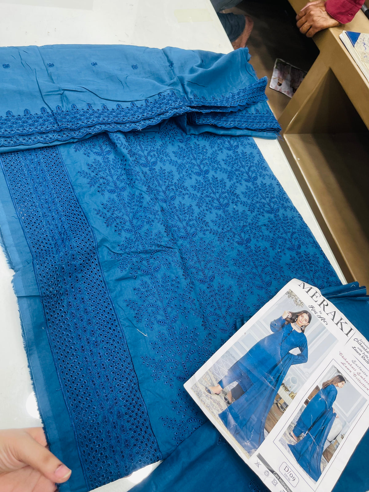 riazarts lawn chickenkari3pc. blue