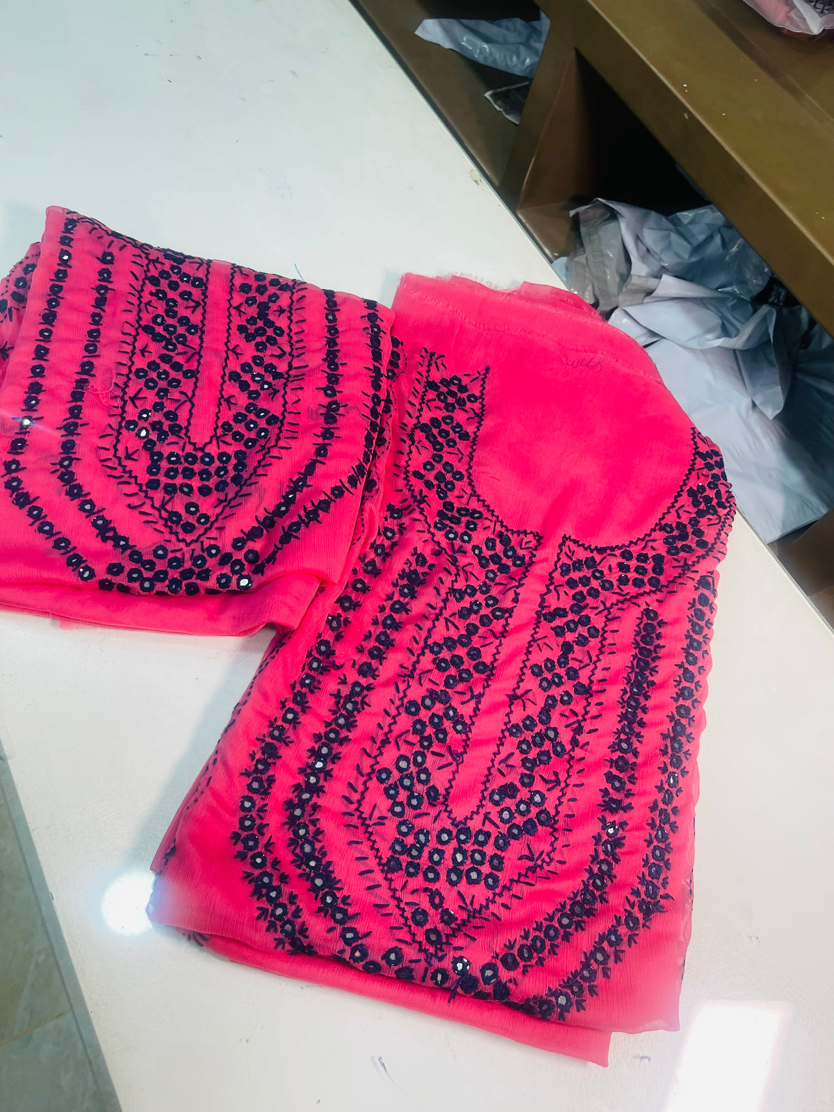 mirror work chiffon shirt & dupatta