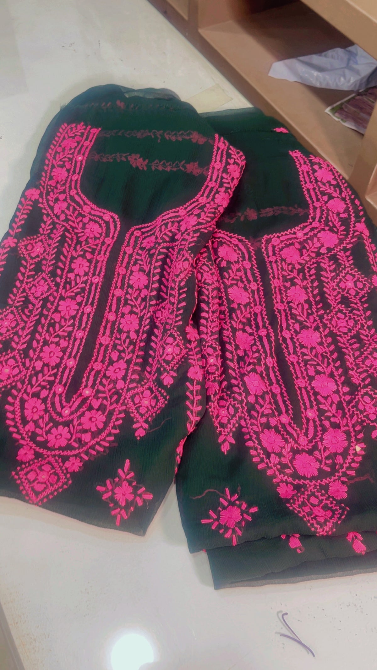 mirror work chiffon shirt & dupatta