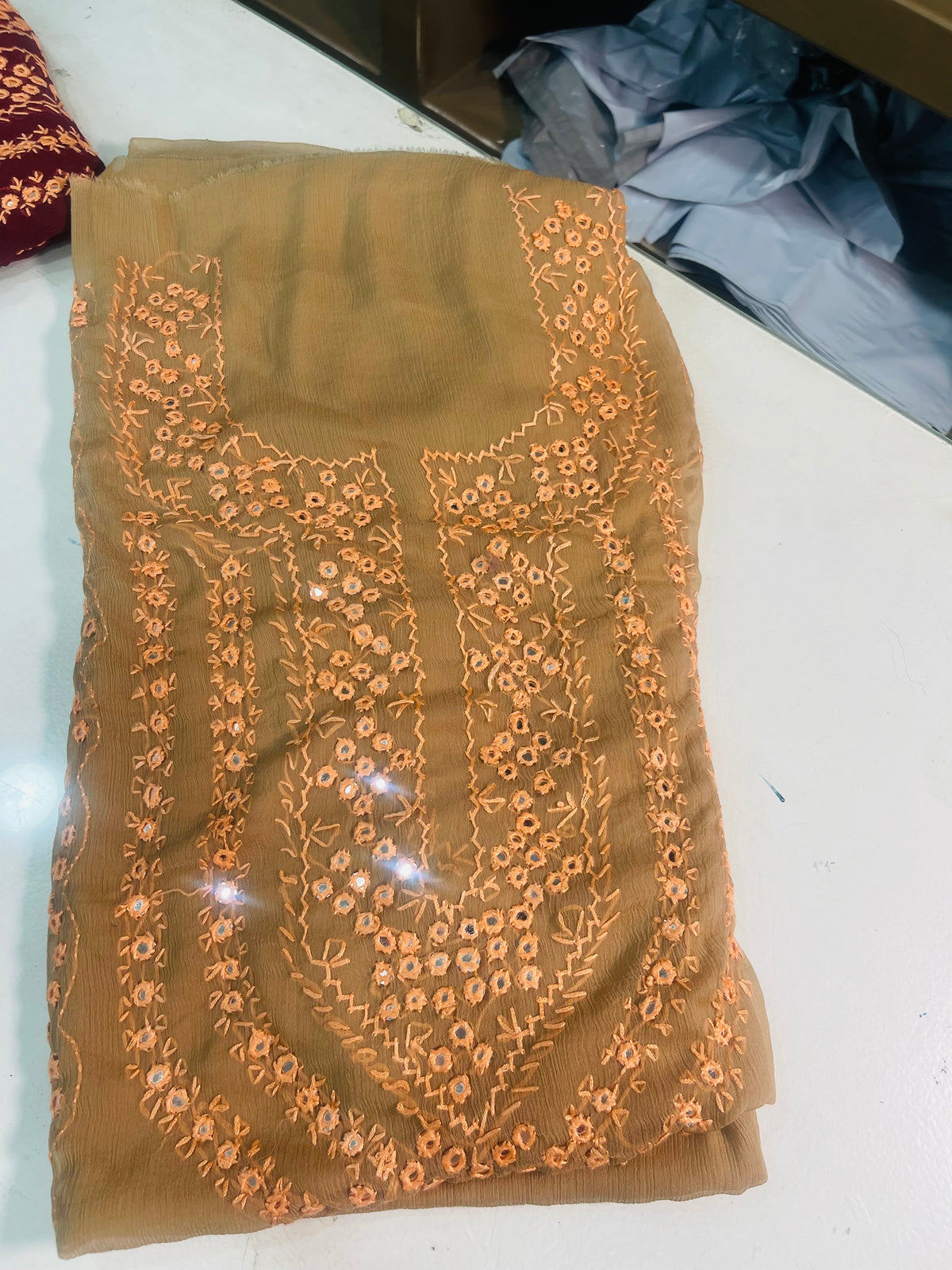 mirror work chiffon shirt & dupatta