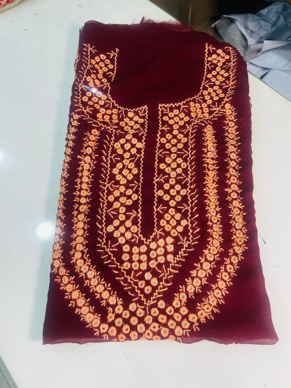 mirror work chiffon shirt & dupatta