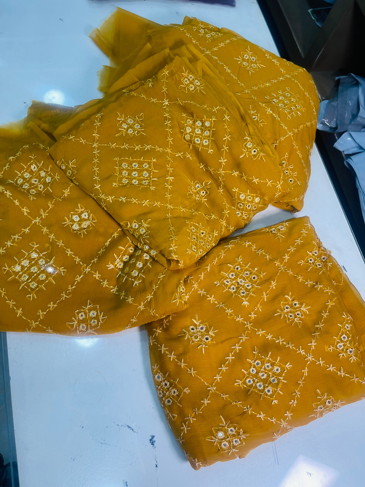 mirror work chiffon shirt & dupatta