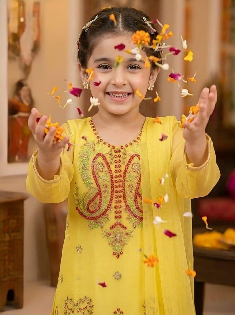 kids chiffon 3pc 8-9 years yellow