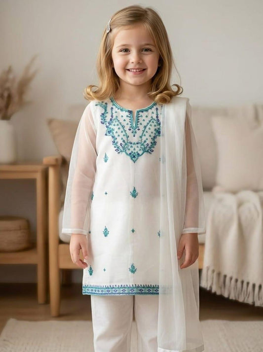 kids chiffon 3pc 7-8years white