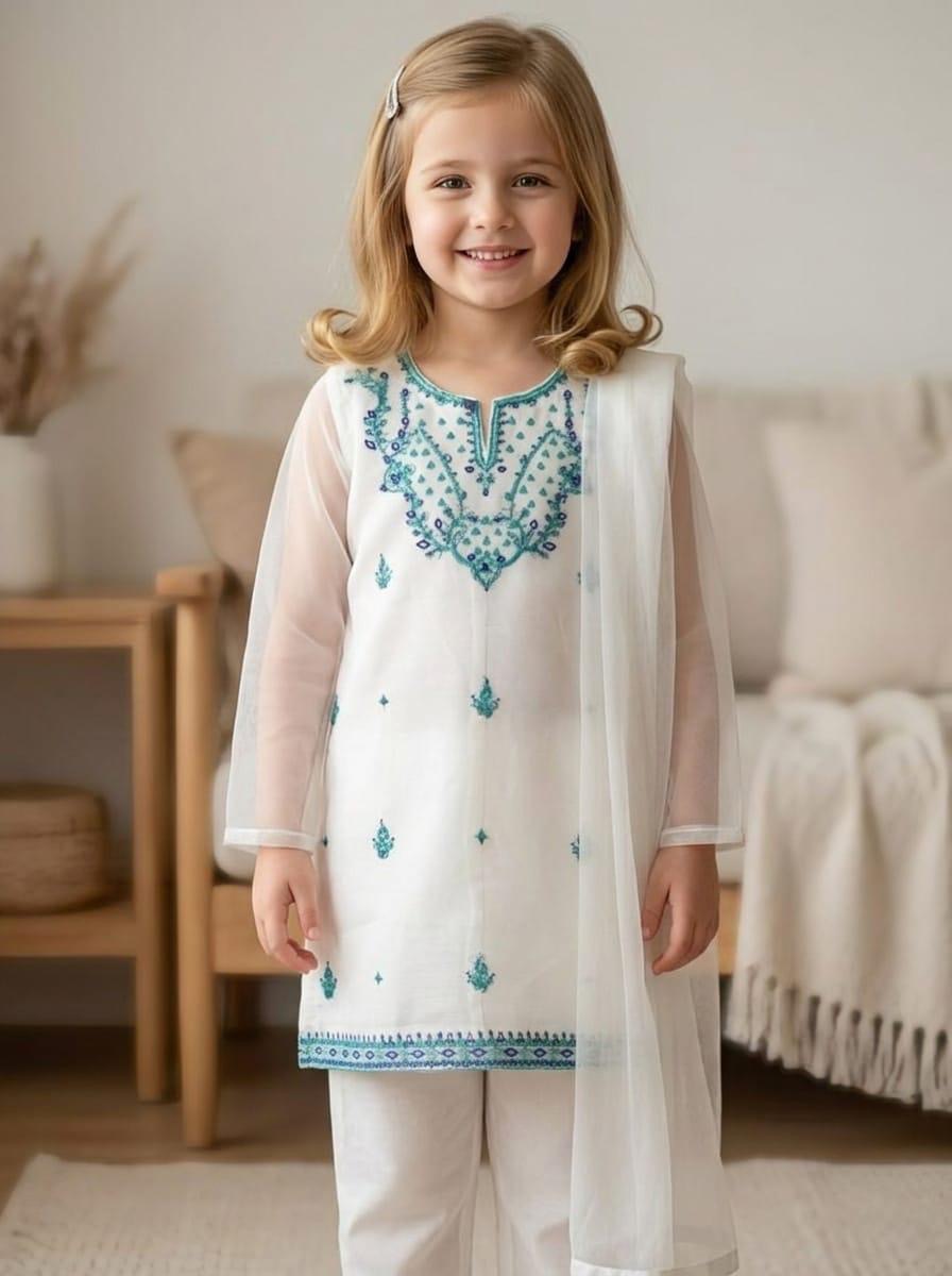 kids chiffon 3pc 8-9 years white