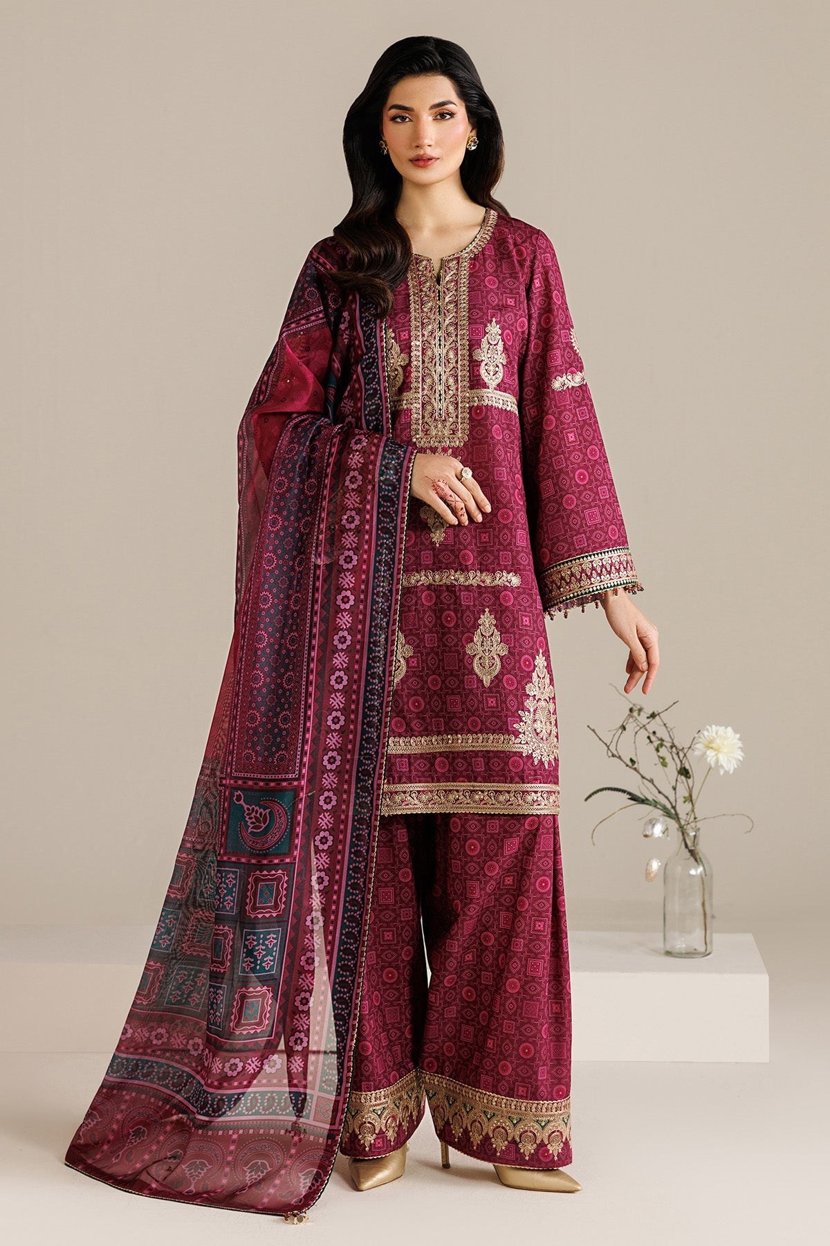 jazmin EMBROIDERED RAW SILK UR-7074 JZ