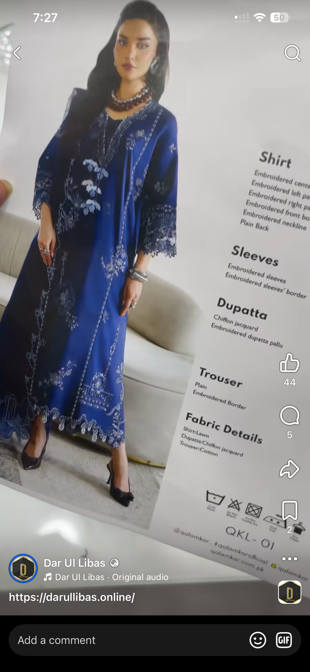 Qalamkar qline lawn blue