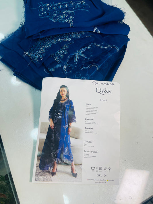 qalamkar luxury lawn blue
