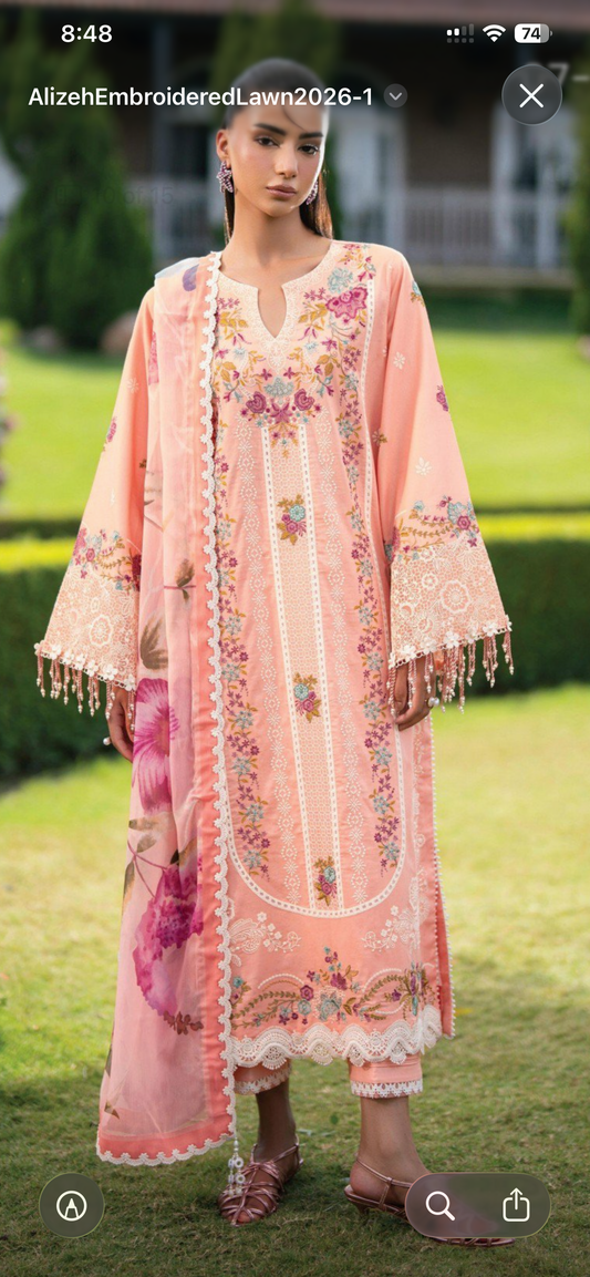 Alizeh by baroque lawn peach