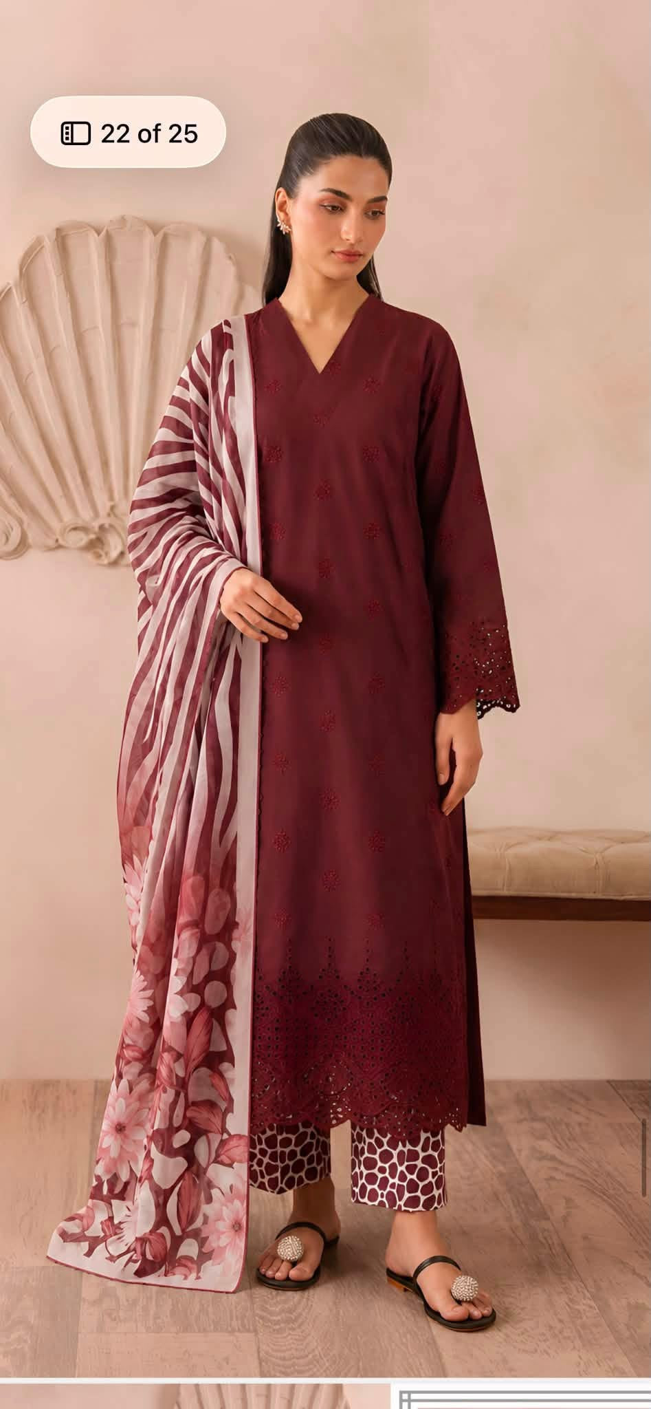 sobia waseem lawn maroon