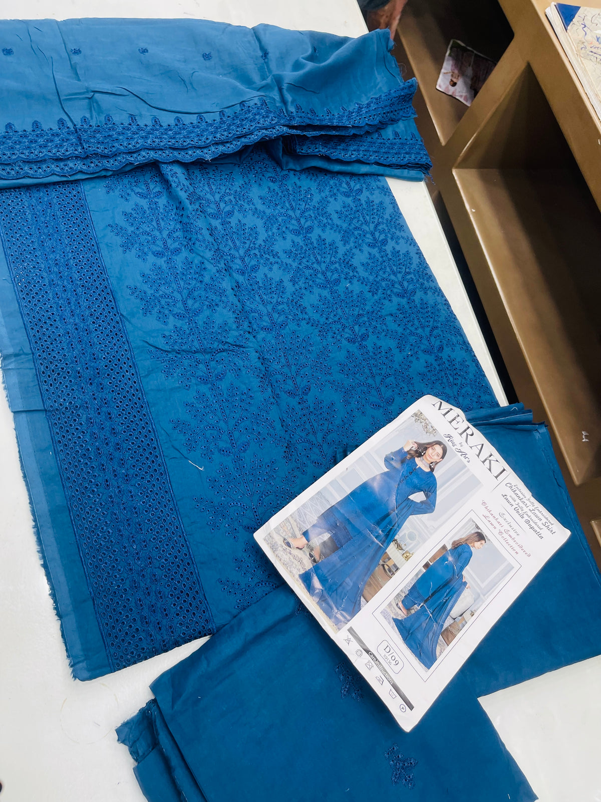 riazarts lawn chickenkari3pc. blue