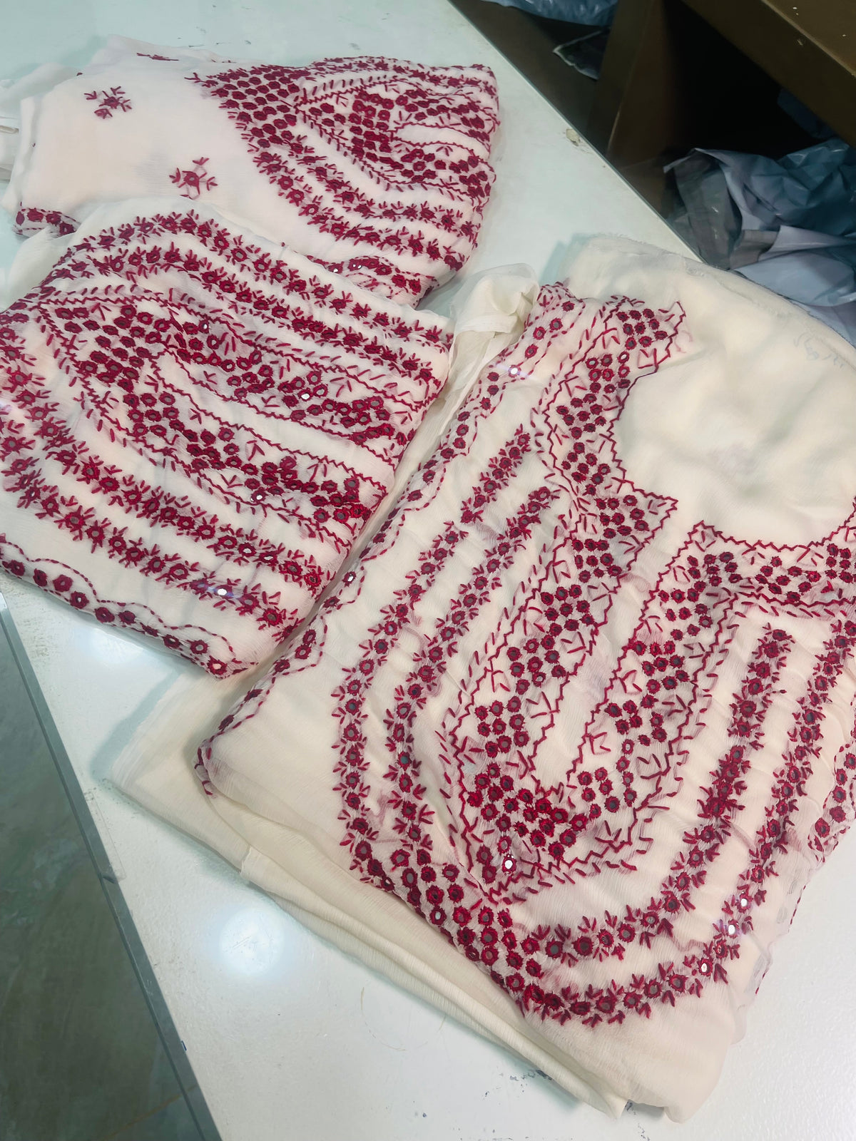 mirror work chiffon shirt & dupatta