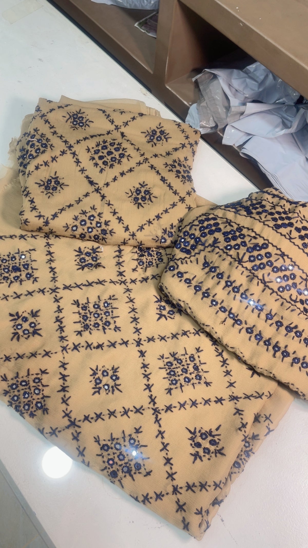 mirror work chiffon shirt & dupatta