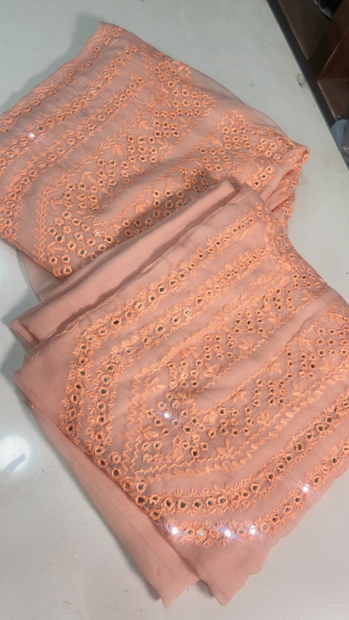 mirror work chiffon shirt & dupatta