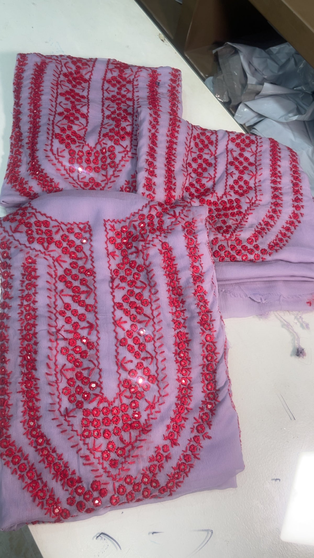 mirror work chiffon shirt & dupatta