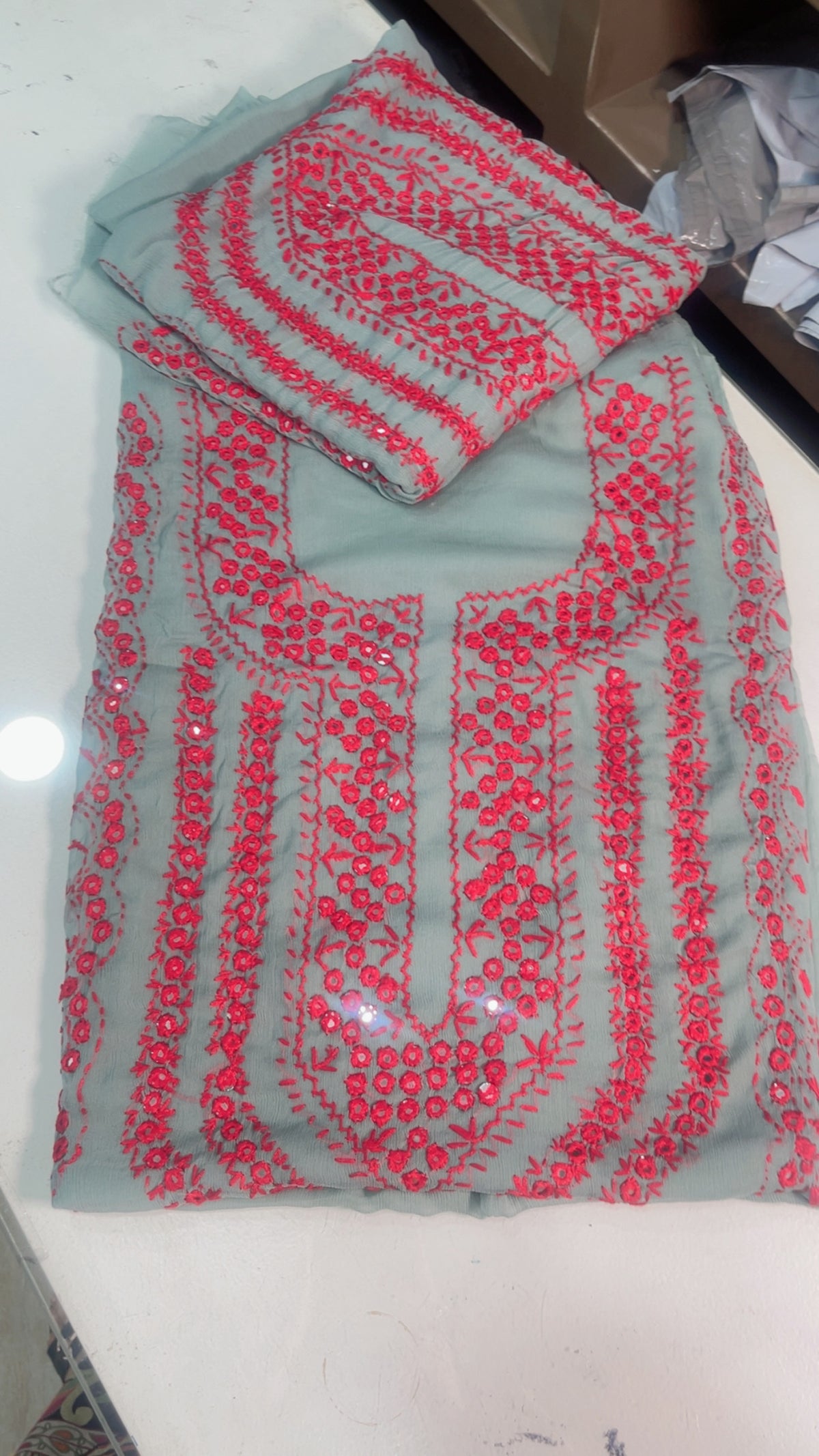 mirror work chiffon shirt & dupatta