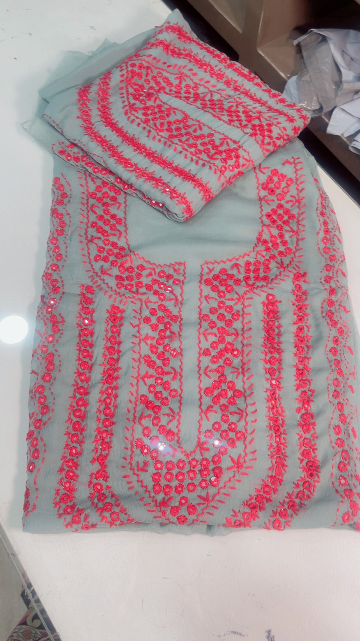 mirror work chiffon shirt & dupatta
