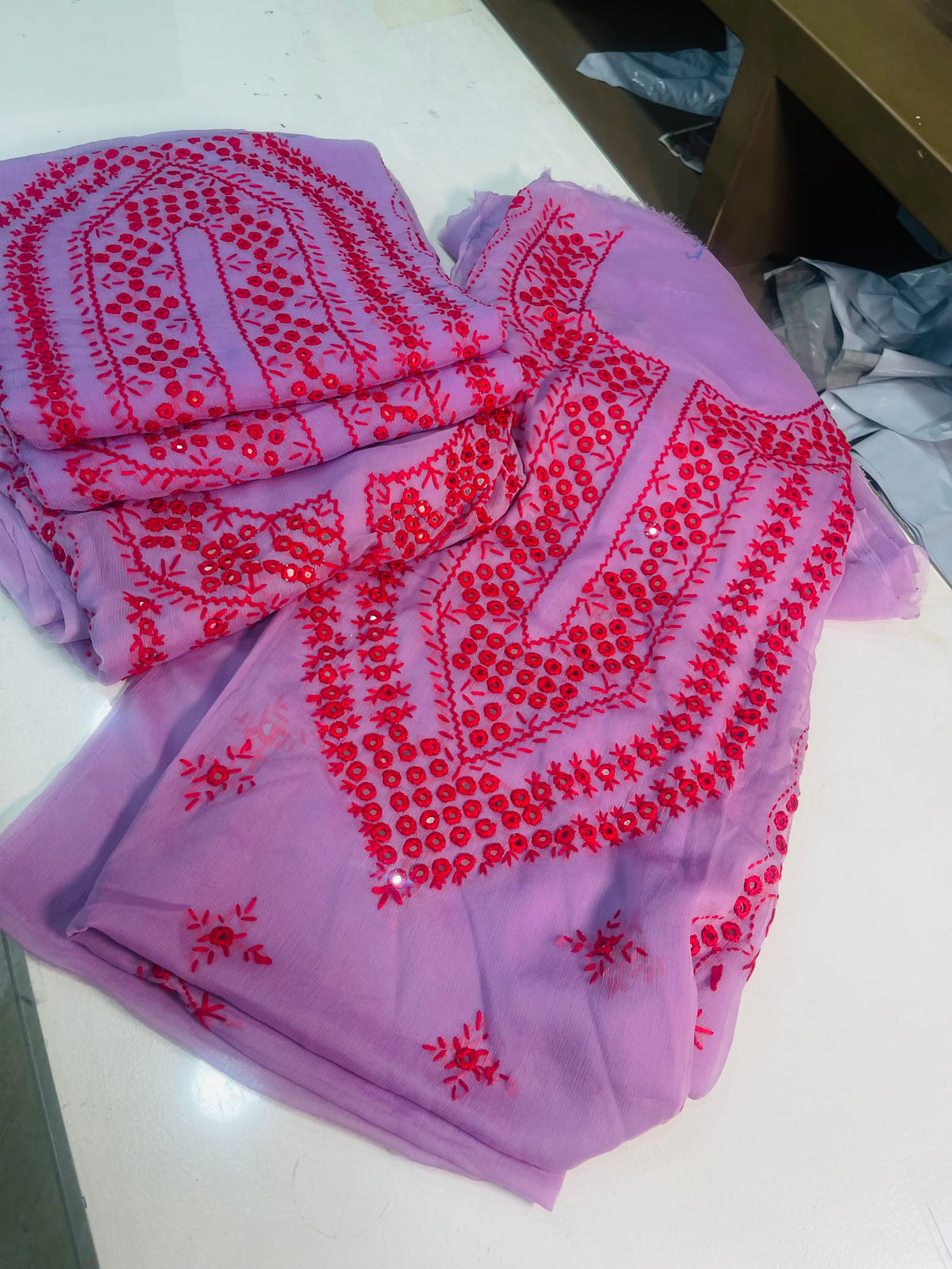 mirror work chiffon shirt & dupatta