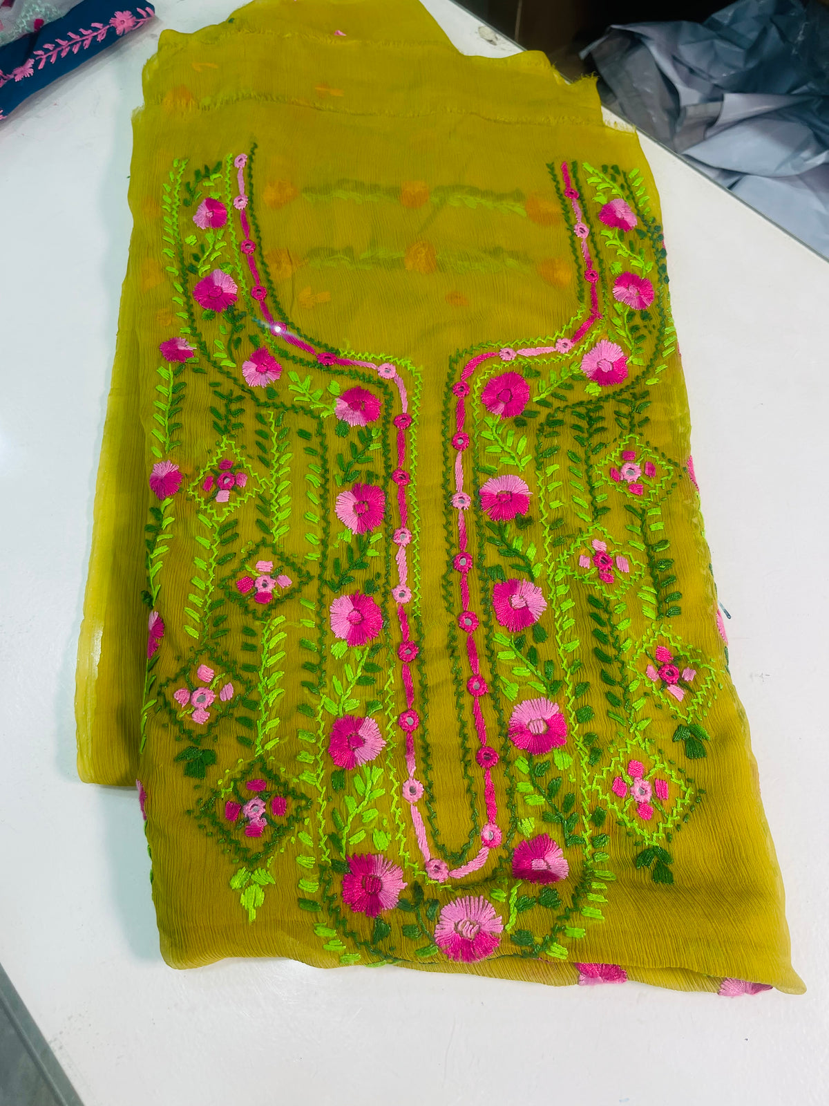 mirror work chiffon shirt & dupatta