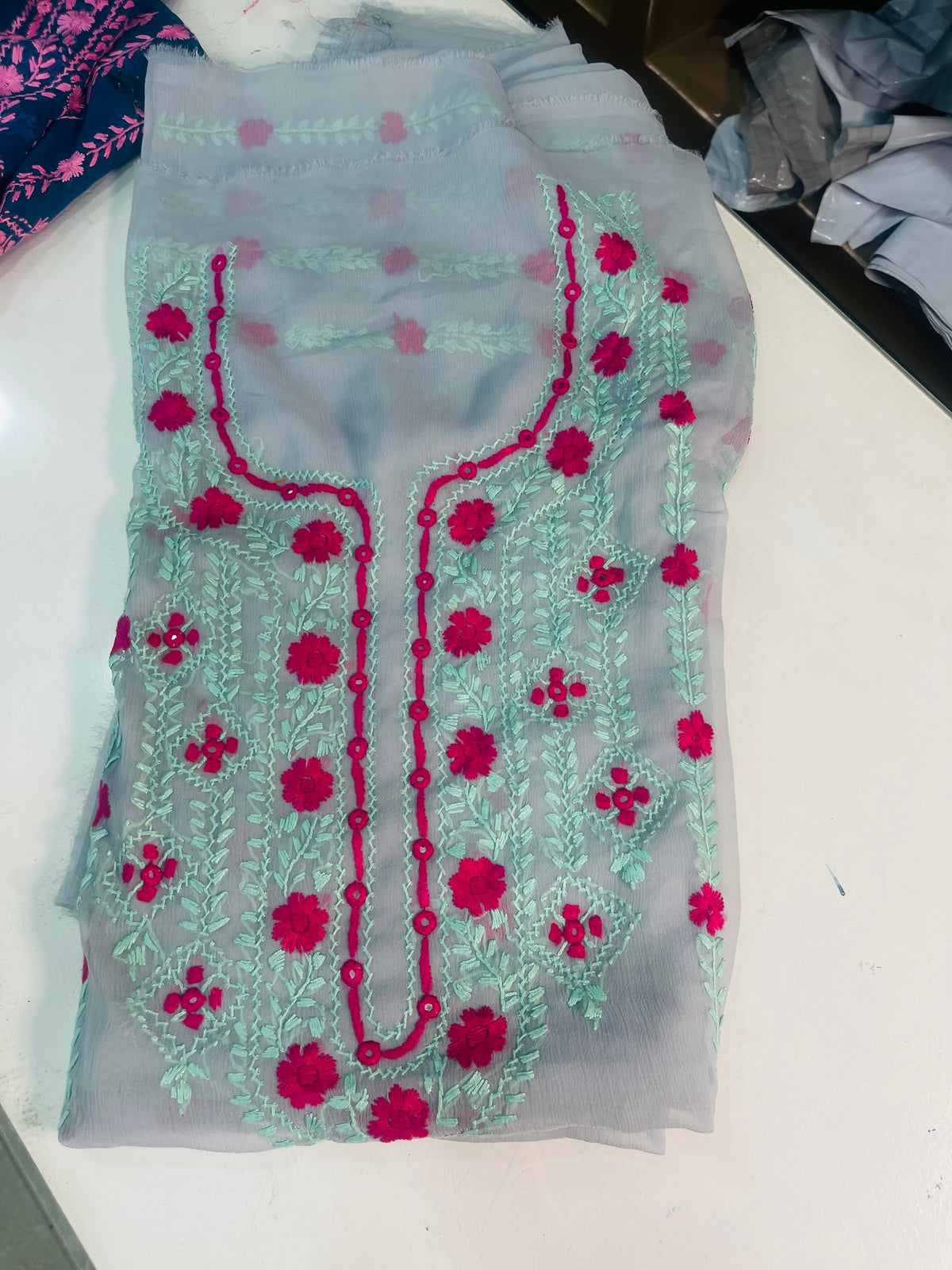 mirror work chiffon shirt & dupatta