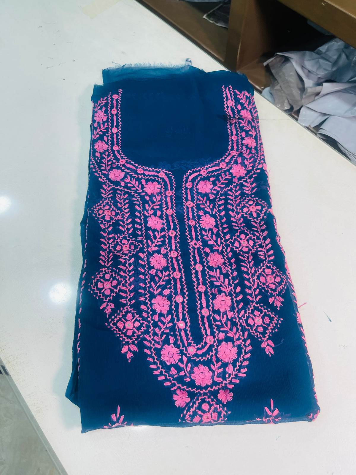 mirror work chiffon shirt & dupatta