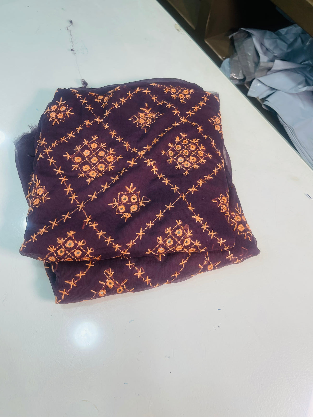 mirror work chiffon shirt & dupatta