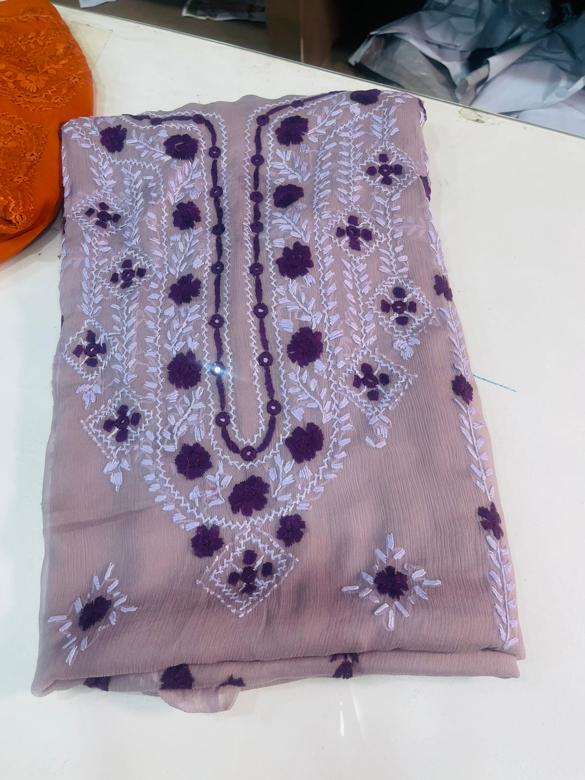 mirror work chiffon shirt & dupatta