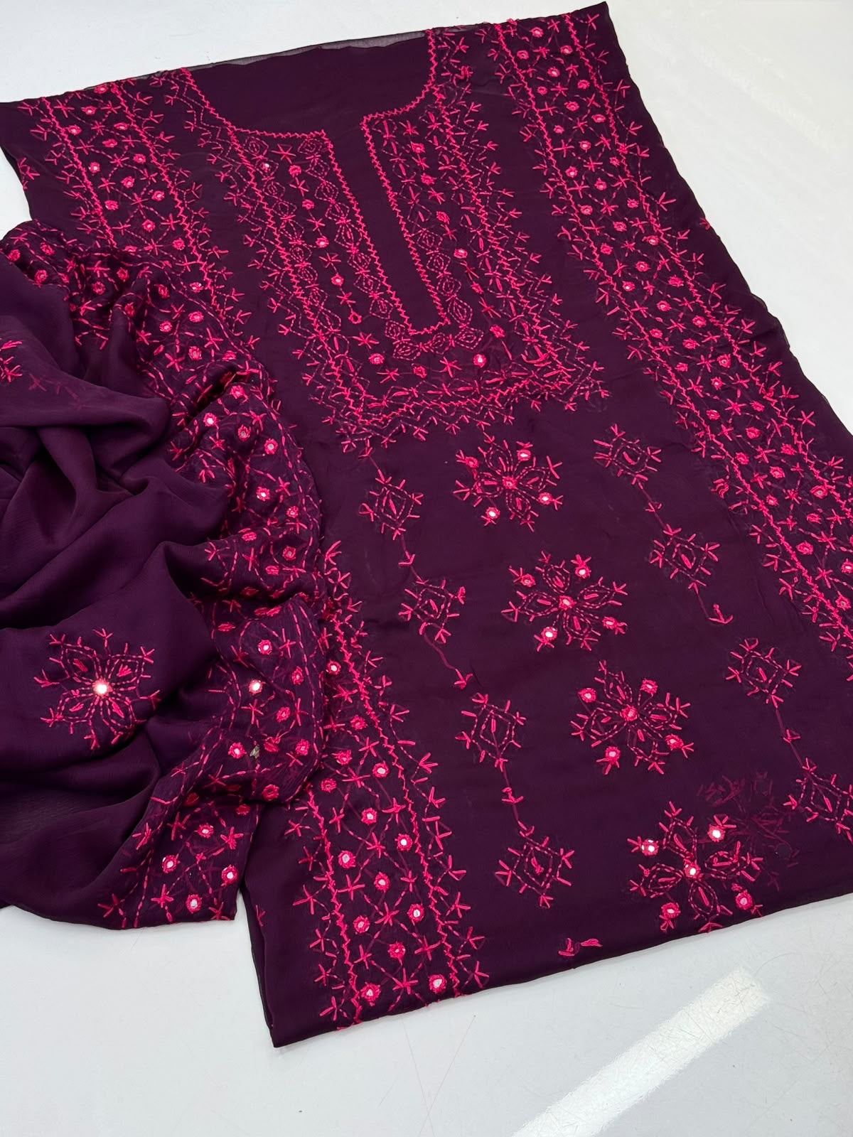 chiffon emb shirt& dupatta..